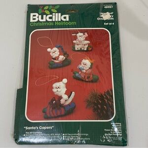 Bucilla Christmas Heirloom Kit 48987 Santa’s Capers Set 4 Felt Jeweled Ornaments